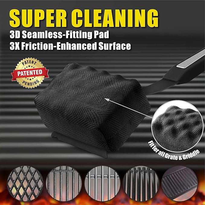GRILLART Grill Brush Bristle Free. SteamWizards BBQ Replaceable Cleaning Head, Seamless-Fit Scraper Tools for Cast Iron/Stainless-Steel Grates Griddle, Safe Barbecue Grill Cleaner Brush-Dark Black-VerdiqueGarden