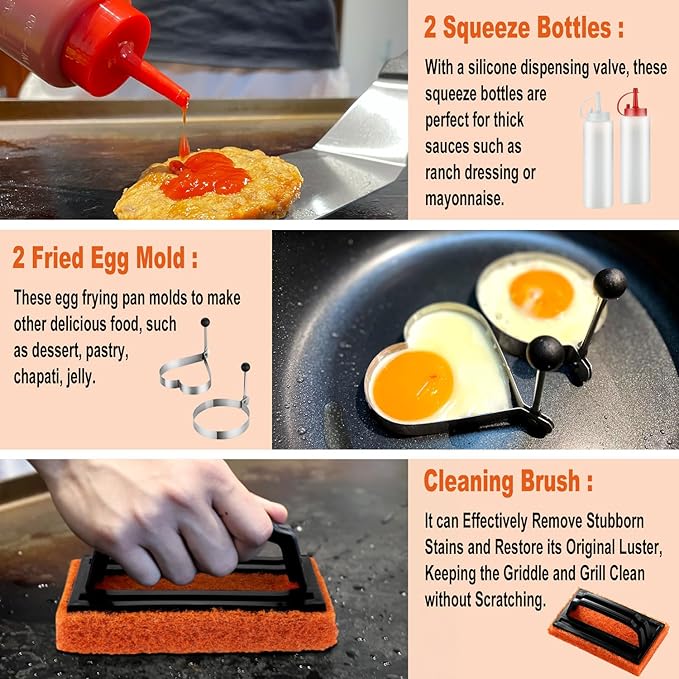 38PCS Griddle Accessories Kit, Professional Grill Tools Set for Outdoor Barbecue, Stainless Steel Griddle Spatula Set with Tongs, Smash Burger Press, Carry Bag, Perfect Grilling Gifts-VerdiqueGarden