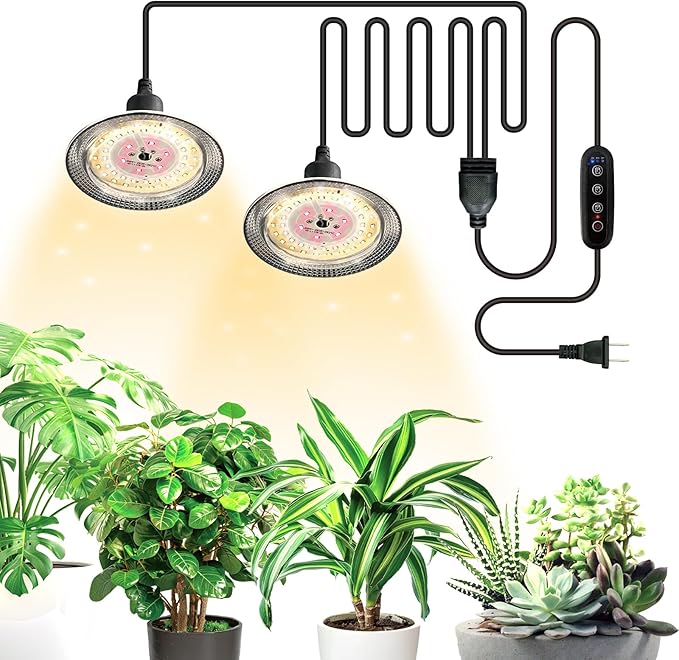 Grow Light Bulbs Indoor Plants Lights Adjustable Cord,Timer, Full Spectrum Plant Growing Lamp for Seedling,Greenhouse,Seedlings (2 Lights (14.7ft))-VerdiqueGarden
