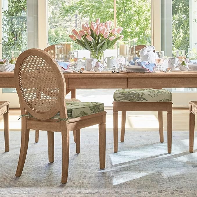 Outdoor Round Corner Seat Cushion, 17"x16"x2", Set of 4, Non Slip Seat Cushion Pads with Removable Cover for Patio Furniture, Garden Yard Lawn, Dark Green Vine-VerdiqueGarden