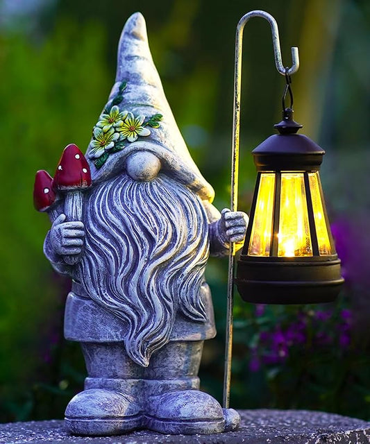 Solar Gnome Statue for Outdoor Decor: Outside Garden Sculpture for Yard Lawn Balcony Patio Porch- Birthday Gifts for Mom Women Grandma-VerdiqueGarden