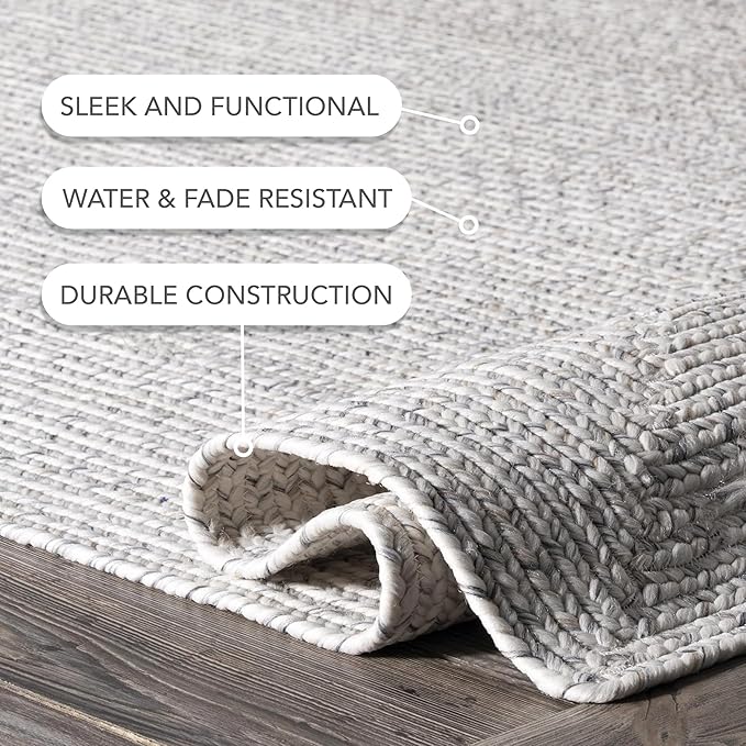 nuLOOM 6' x 9' Solid Hand Braided Indoor/Outdoor Area Rug, Pet-Friendly, High Traffic, Weather Resistant, for Patio, Balcony, Bedroom, Living Room, Dining Room, Wynn Ivory-VerdiqueGarden