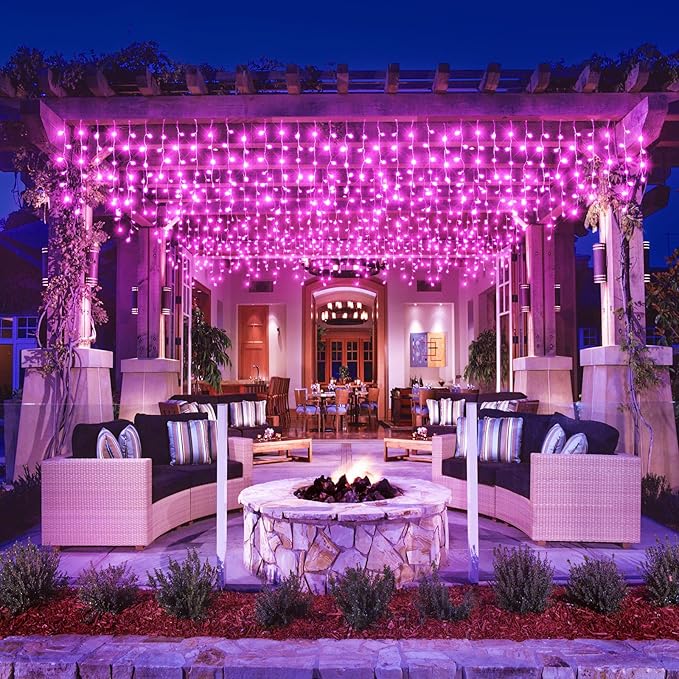Christmas Icicle Lights Outdoor, 66Ft 640 LED Icicle Lights for Outside with 8 Modes Timers, Waterproof Plug in Twinkle String Light for House Yard Eave Patio Party Holiday Decorations, Pink-VerdiqueGarden