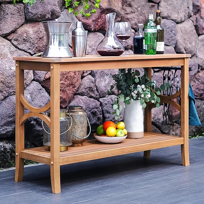 Cambridge Casual Chester Teak Wood Outdoor Console Table – Durable Accent Table for Patio, Deck, Porch and Garden - Perfect for Displaying Plants, Décor, Beverage and Other Outdoor Essential-VerdiqueGarden