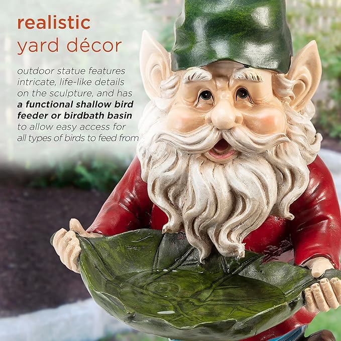 Alpine Corporation 16" Tall Outdoor Garden Gnome and Bird Feeder Yard Statue Decoration-VerdiqueGarden