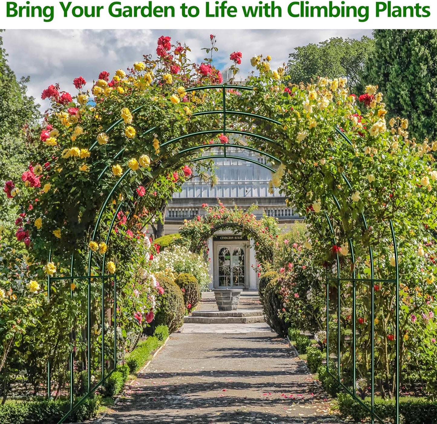 Large Garden Support Arch Frame for Climbing Plants, 13.1 x 7.05 x 7.22 ft Heavy Duty Plant Climbing Arbor Arch, Multi-Purpose Support Frame for Vines, Weddings & Backyard Decoration-VerdiqueGarden