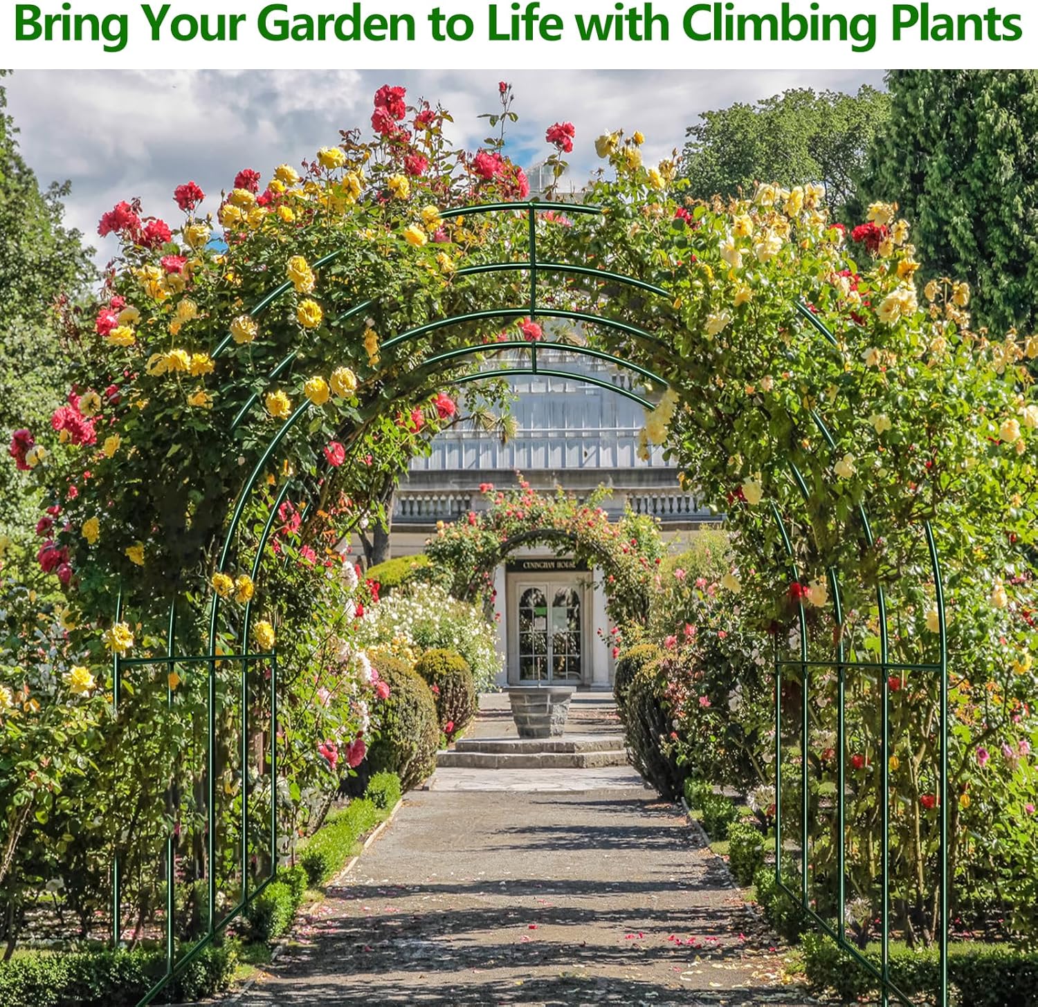 Large Garden Support Arch Frame for Climbing Plants, 13.1 x 7.05 x 7.22 ft Heavy Duty Plant Climbing Arbor Arch, Multi-Purpose Support Frame for Vines, Weddings & Backyard Decoration-VerdiqueGarden