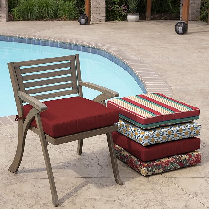 Arden Selections Outdoor Wicker Chair Cushion, 20 x 18, Rain-Proof, Fade Resistant 21 x 21, Ruby Red Leala (Pack of 4)-VerdiqueGarden