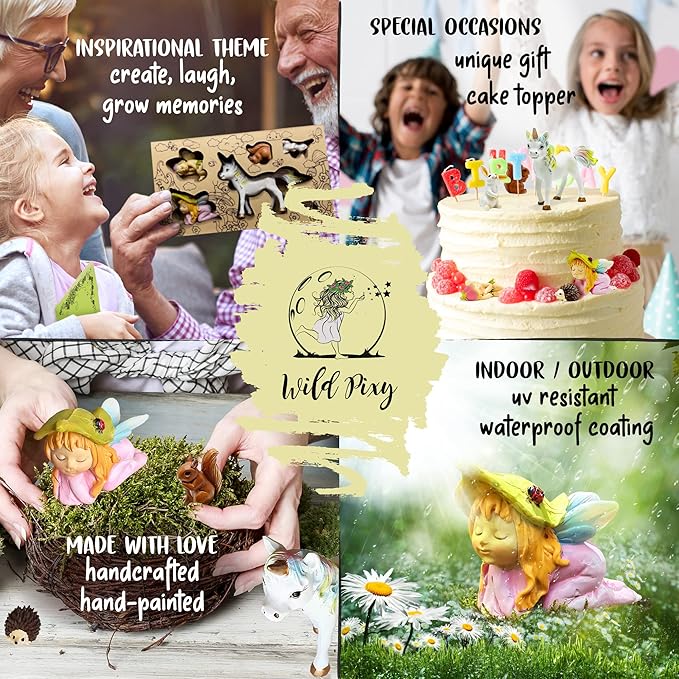 WILD PIXY Baby Miniature Fairy Garden Set – Springtime Fairy Accessories Kit with Gorgeous Fairies and Animals, Indoor/Outdoor Figurines in Designer Gift Box, Perfect for Garden Decor-VerdiqueGarden