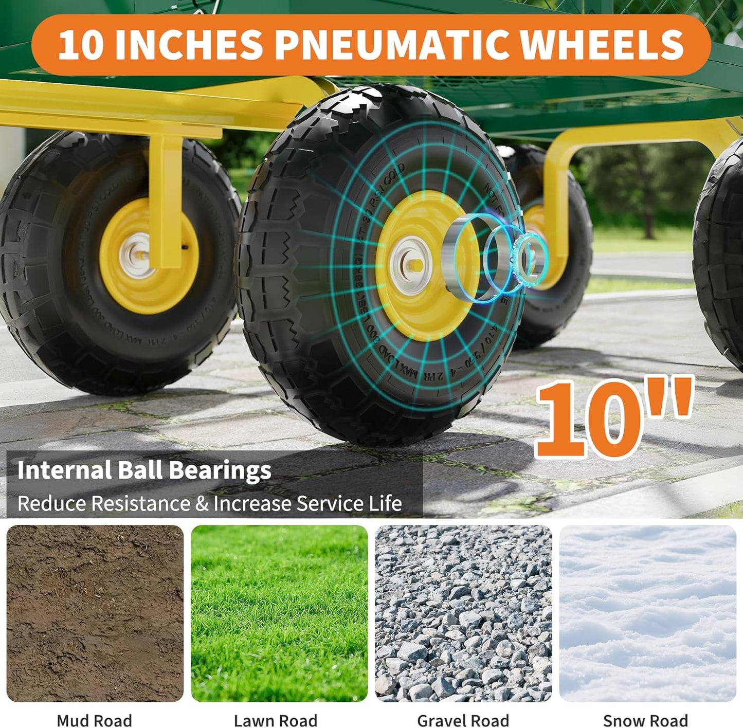 900 Lbs Garden Wagon, 2-in-1 Heavy-Duty Steel Garden Cart, with 10 Inch All-Terrain Tires and Removable Mesh Side Panels, 180° Rotating Handle, Metal Utility Yard Trailer, Outdoor Gardens Wagon Cart-VerdiqueGarden