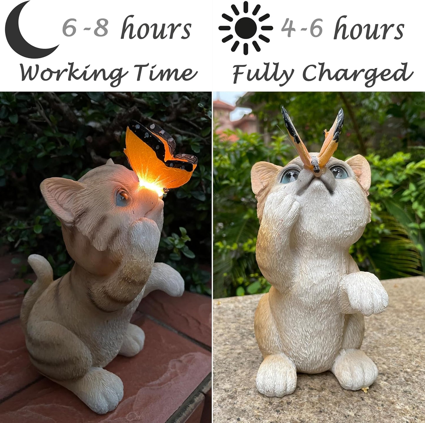 Garden Decor Solar Cat Figurines Cat Lover Gifts with LED Butterfly Lights for Indoor Outdoor Decor for Yard Garden Patio Decor Gifts for Women Grandma Mother's Day Birthday-VerdiqueGarden