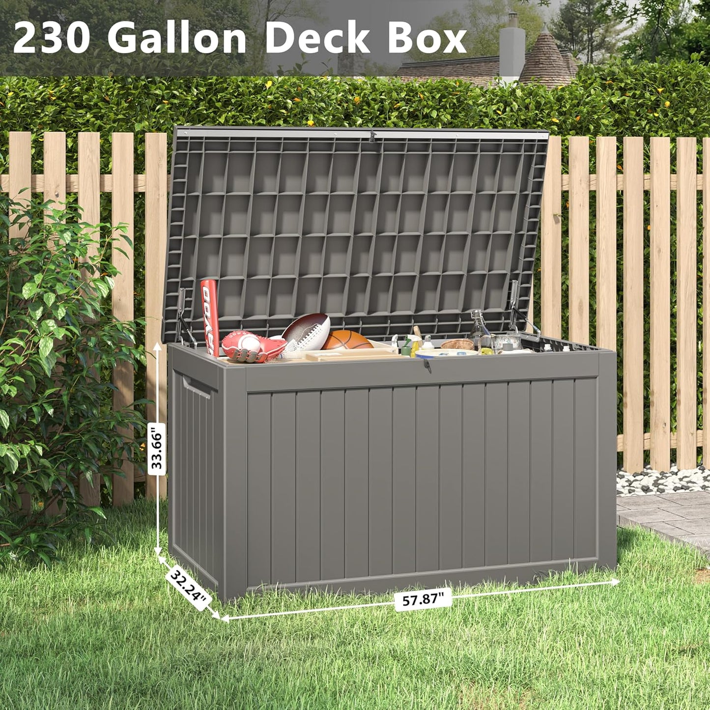 Outdoor Storage Box, 230 Gallon Deck Box, Waterproof and UV Resistant Large Resin Storage Bin, Organization and Storage for Patio Furniture, Outdoor Cushions, Garden Tools, Lockable-VerdiqueGarden