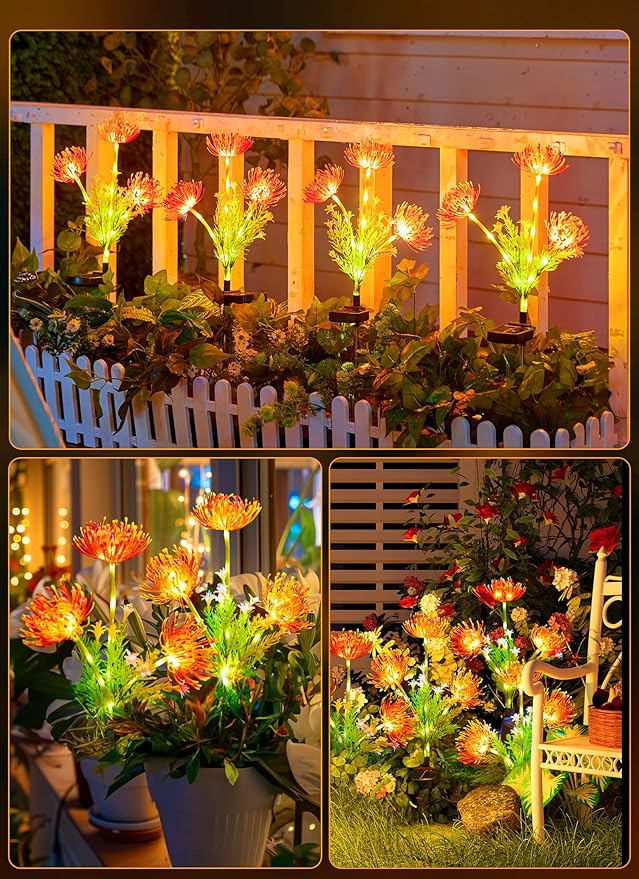Brightown Outdoor Solar Garden Lights - 4 Pack LED Flower Lights with Glowing Flowers & Stems, Realistic, Bigger Solar Panel, Waterproof for Outside Yard Patio Home, Red-VerdiqueGarden
