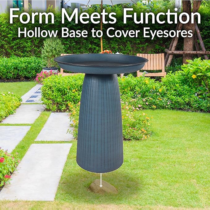 Sunnydaze Gleeful Garden Metal Bird Bath for Outdoors - Large Decorative Iron Birdbath - 23-Inch - Matte Blue-VerdiqueGarden