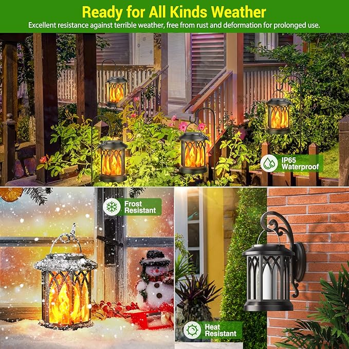KOOPER 4 Pack Solar Lantern Outdoor Lights, Upgraded Flickering Flame Solar Lanterns Lights Outdoor Waterproof, Hanging Outdoor Solar Lanterns Lights, Solar Powered Lanterns for Yard Garden Decor-VerdiqueGarden