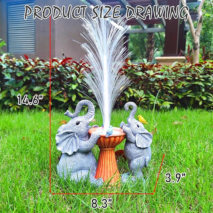 Elephant Statue Solar Garden Decor,Resin Elephant Statue and Colour Changing Optical Fiber Solar Lights,Outdoor Decor for Balcony, Garden, Patio, Yard, Lawn, Gifts for Mom Grandma-VerdiqueGarden