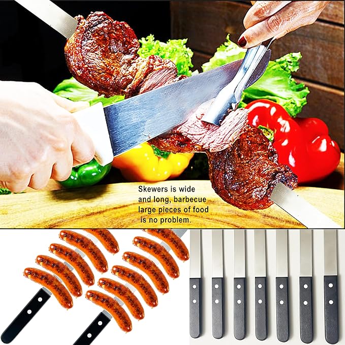 23.6 Inch Long Kabob Skewers, 0.91 Inch Wide, Stainless Steel with Black Wood Handle, 7 Pack-VerdiqueGarden