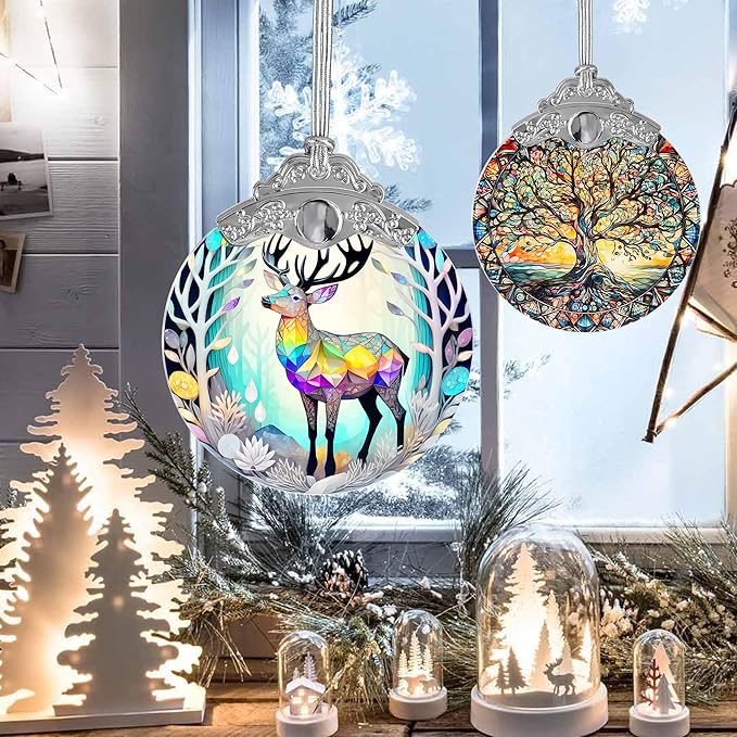 Stained Glass Suncatcher, Jocidea Deer Ornament, Christmas Ornaments, Holidays Ornaments, Christmas Tree Decor, Deer Decor for Home, Deer Gifts-VerdiqueGarden
