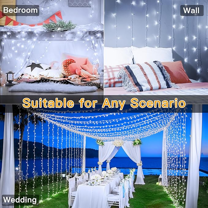 Ollny Christmas Lights Outdoor 400LED 131FT, Cool White Fairy Lights with Remote 3 Timer, Plug in 8 Modes String Lights for Bedroom Indoor Outside House Party Xmas Decorations-VerdiqueGarden