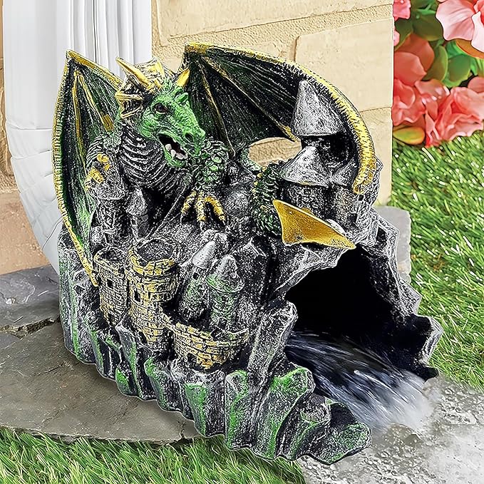 Magical Dragon Statue Gutter Downspout Extender, Garden Ornament, Decor Downspout Diverter, Perfect Rain Diverter for 3"x4" Downspouts, Eco-Friendly Resin, Perfect Outdoor Decor Gift-VerdiqueGarden