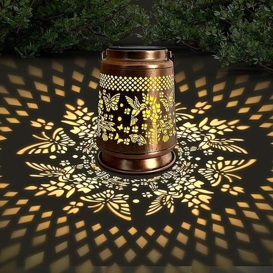 KY&BOSAM Solar Lanterns Outdoor Waterproof Hummingbird & Butterfly Lantern Garden Decor Birthday Gifts for Women Mom Metal Solar Lights Outdoor Lantern Hanging Outside for Yard Backyard Pathway Patio-VerdiqueGarden