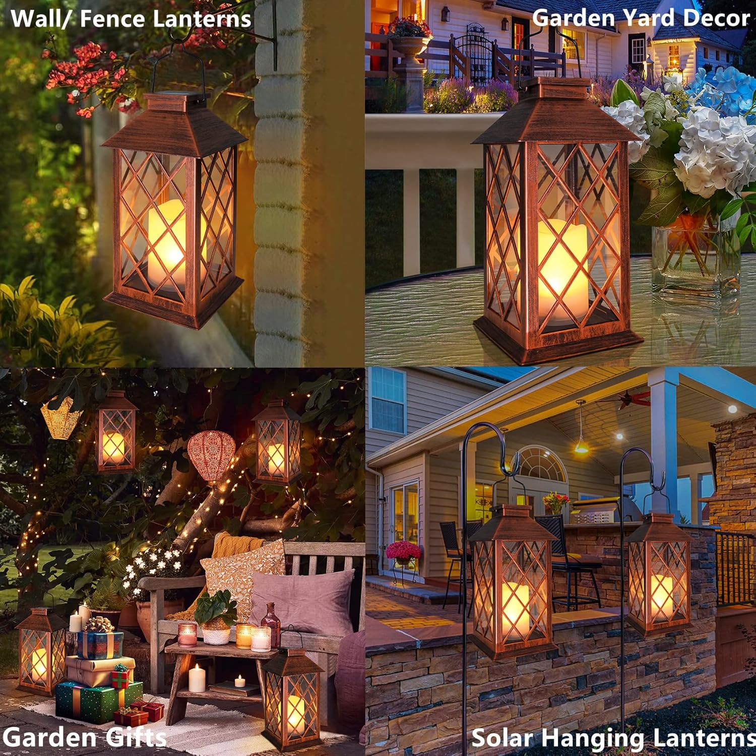 [2 Pack] TAKE ME 14" Solar Lantern Outdoor Garden Hanging Lantern Waterproof LED Flickering Flameless Candle Mission Lights for Table,Outdoor，Mothers Day Gifts Mom Wife-VerdiqueGarden