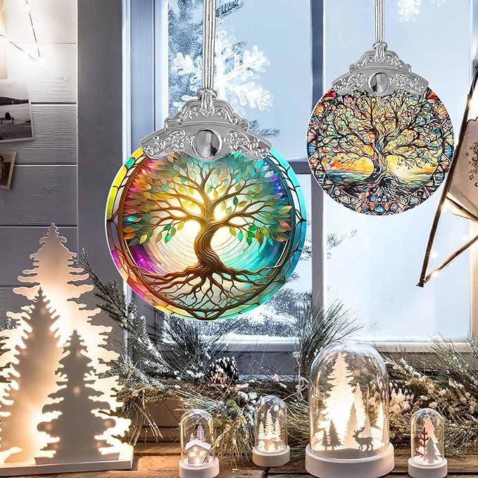 Tree of Life Suncatcher, Jocidea Stained Glass Window Hanging, Christmas Ornament, Tree of Life Ornaments for Christmas Tree, Tree of Life Home Decor, Holiday Decor, Christmas Decor-VerdiqueGarden