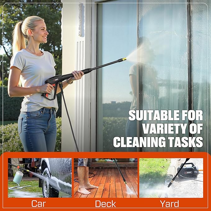 SENIX 13 Amp Electric Pressure Washer - 2100 PSI MAX, 1.2 GPM, Compact with Foam Cannon, Spray Gun, 20-ft Hose, Turbo Nozzle, and 15° Spray Nozzles - Perfect for Cars and Driveways-VerdiqueGarden