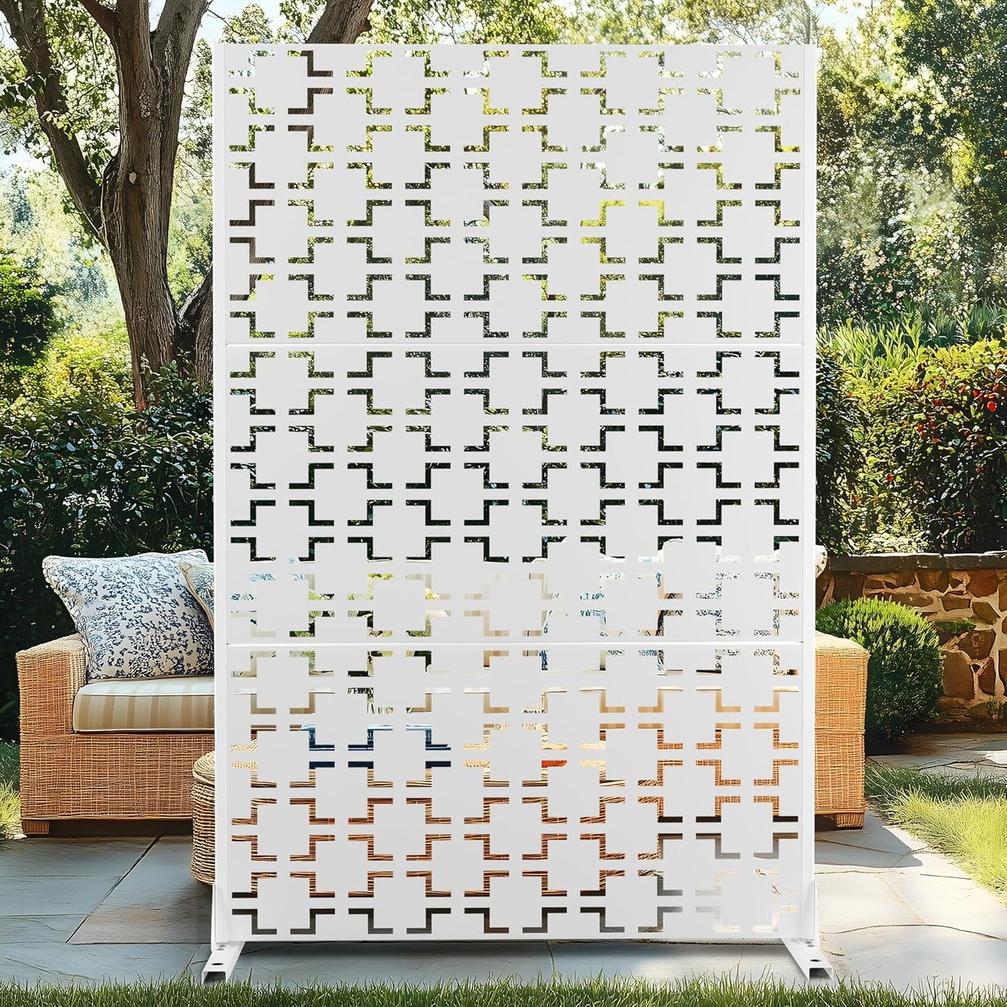 72" H×47" W Metal Privacy Screen Outdoor Privacy Screen Freestanding, Outdoor Privacy Screens and Panels for Patio Lawn Deck(Consists of 3 Panels)-VerdiqueGarden