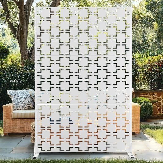 72" H×47" W Metal Privacy Screen Outdoor Privacy Screen Freestanding, Outdoor Privacy Screens and Panels for Patio Lawn Deck(Consists of 3 Panels)-VerdiqueGarden