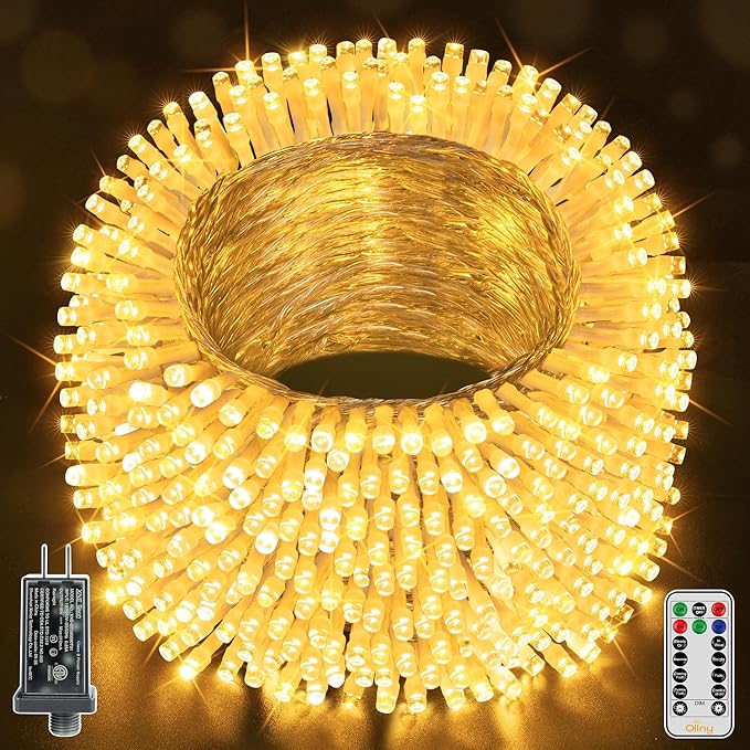 Ollny Christmas Lights Outdoor Waterproof, 1000LED 328FT Super Long String Lights with Remote 3 Timer, Plug in 8 Modes Fairy Light for Outside House Bedroom Xmas Decorations, Warm White-VerdiqueGarden