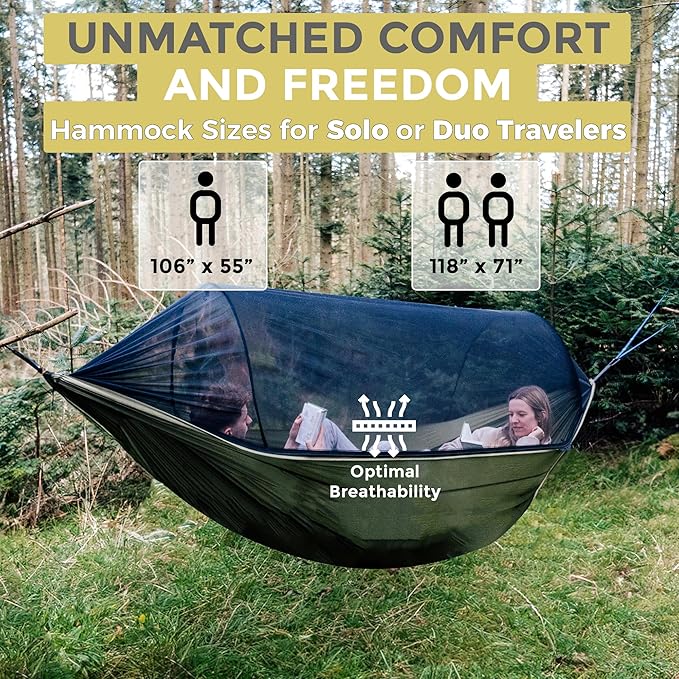 Miztli Camping Hammock -Portable Hammock w/Spacious Net & Tree Straps w/Adjustable Loops, Double and Single Hammock for Outdoor, Indoor, Hiking and Travel-VerdiqueGarden