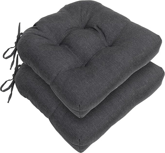 RACE LEAF Outdoor Seat Cushions Set of 2, 19" x 19" Square Patio Cushions, Plump Filling Tufted Water-Resistant Olefin Chair Seat Cushion with Ties for Non-Slip Support, Gray-VerdiqueGarden