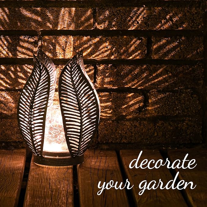 Solar Lights Outdoor Waterproof Garden Decor Crackle Glass Globe,Metal Yard Art Solar Outdoor Lights for Table Decor Porch,Patio Decorations.Gardening Gifts for Women/Mom-VerdiqueGarden