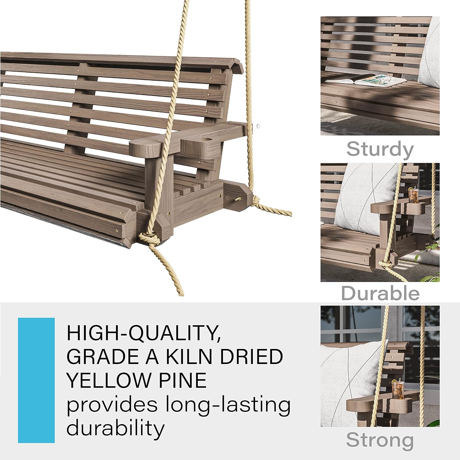 Porchgate Amish Heavy Duty 800 Lb Roll Comfort Treated Porch Swing W/Ropes (4 Foot, Warm Walnut Stain)-VerdiqueGarden