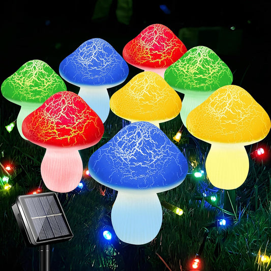 Mushroom Solar Lights Outdoor Decor - 8 Pack 50 LED Crackle Mushroom Lights, 23ft Solar Powered Fairy String Light with 8 Modes, Waterproof for Outside Garden Yard Patio Pathway, Colorful-VerdiqueGarden