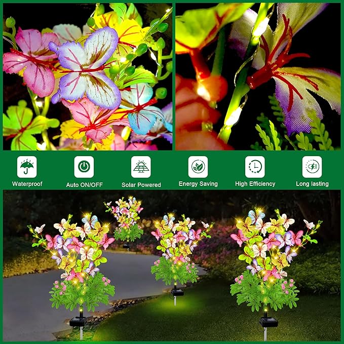 Solar Garden Lights Outdoor Waterproof,2 Packs Solar Swaying Butterfly Lights Decor,Gardening Butterfly Gifts for Mom Women,Solar Flowers Plant Lights Decorative Stakes for Yard Patio Lawn Pathway-VerdiqueGarden
