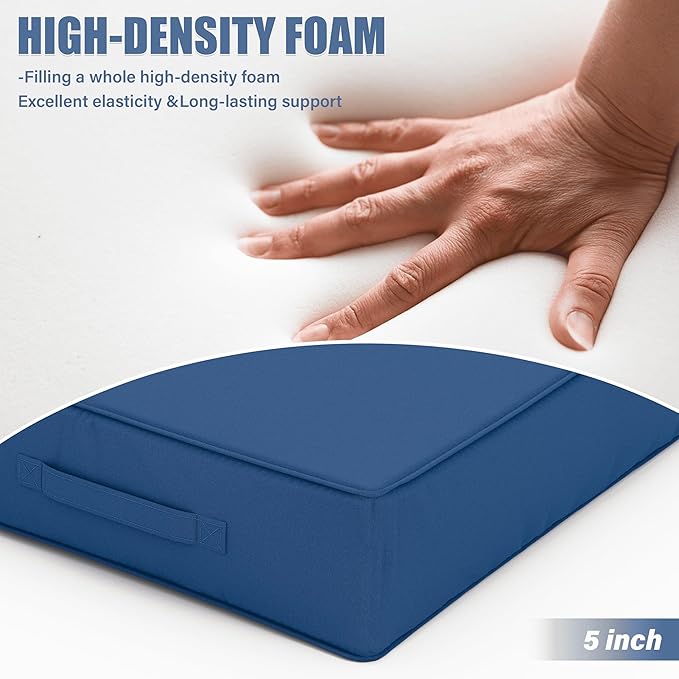 Patio Chair Cushions 24 X 24 X 5 Inch Waterproof Outdoor Seat Cushions for Patio Furniture, Outdoor Sofa Couch Pads with Ties & Handle, Set of 2, Blue-VerdiqueGarden