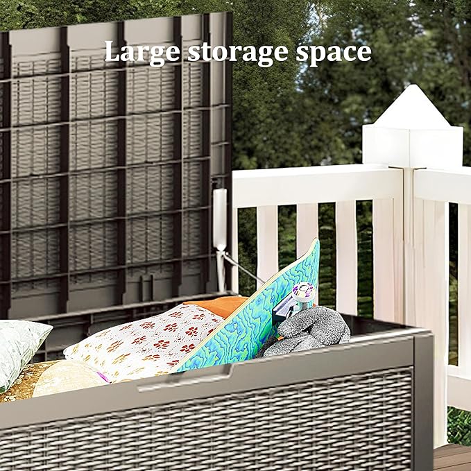 Multi-Functional 100 Gallon Patio Storage Bench - Waterproof Outdoor Deck Box & Storage Cabinet, Lockable Resin Chest for Pool/Garden Accessories, UV-Resistant, Weathered Grey-VerdiqueGarden