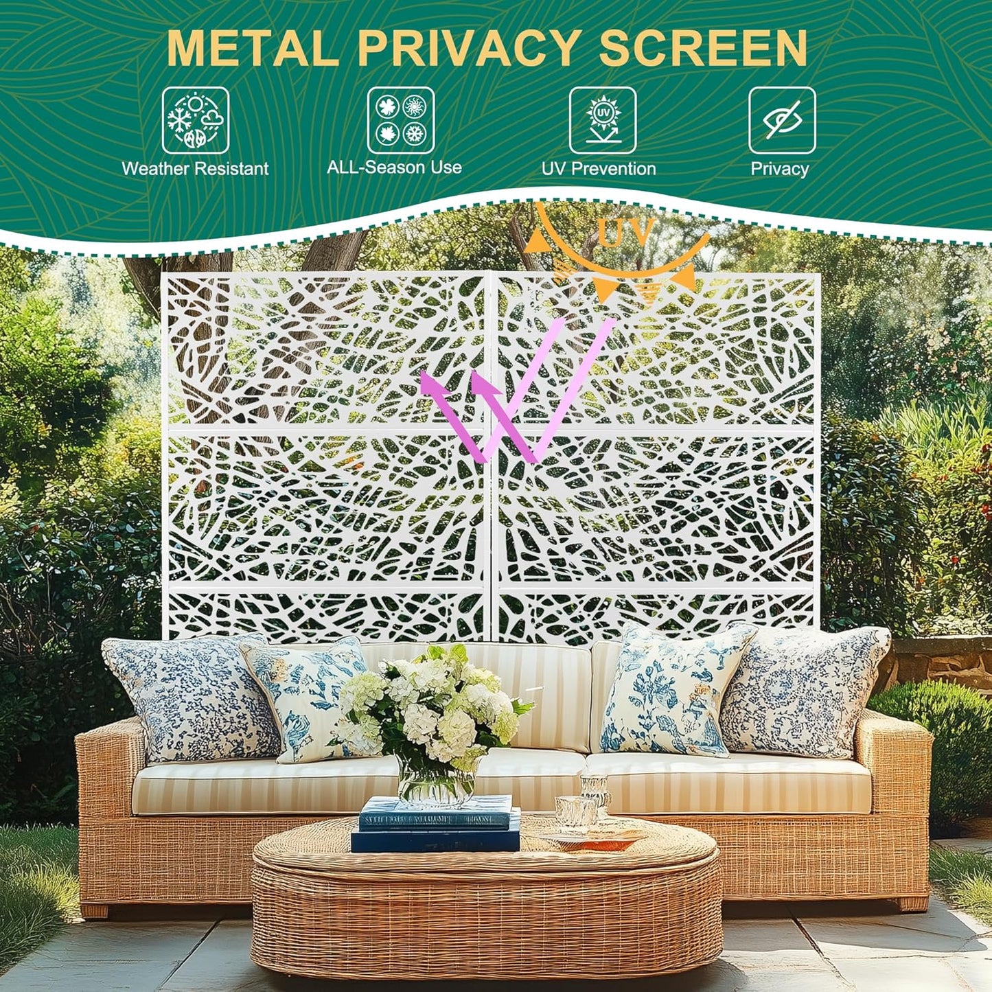 72" H×47" W Metal Privacy Screen Outdoor Privacy Screen Freestanding Outdoor Privacy Screens and Panels for Patio Lawn Deck (Consists of 3 Panels)-VerdiqueGarden