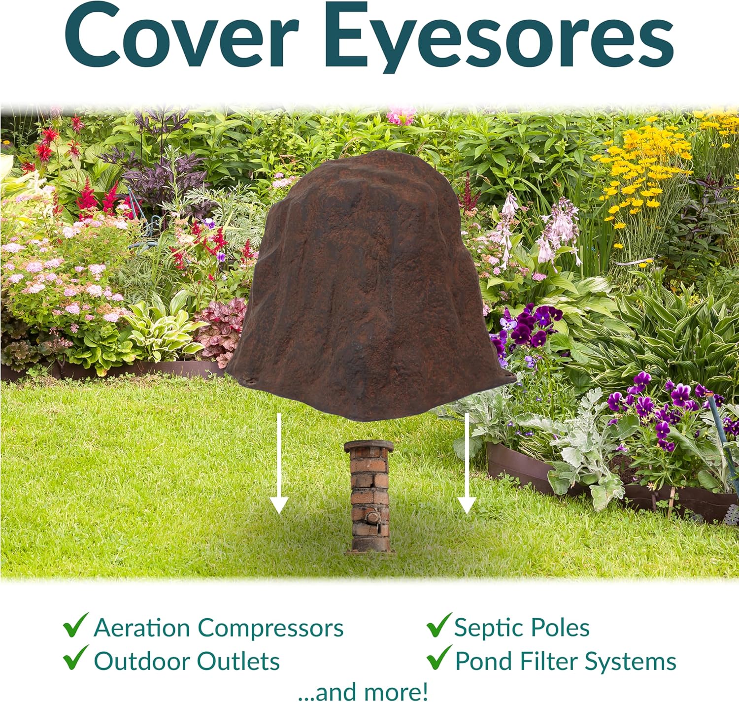 Sunnydaze 21.5” H Polyresin Faux Landscape Rock Cover - Lightweight Fake Rock Well Pump Cover for Outside - Brown-VerdiqueGarden