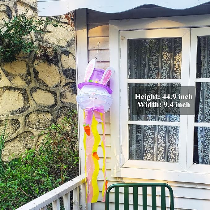 Easter Windsock Bunny Wind Socks Enduring Wind Socks for Outdoor Hanging Yard and Party Winter Festival Garden Décor 44.9 Inch-VerdiqueGarden