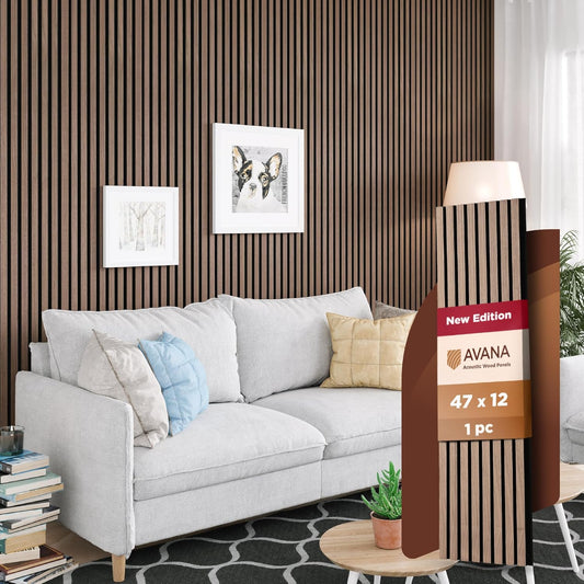 Avana Acoustic Wood Wall Panels – 47.2 X 12.6 Inch Walnut Acoustic Panels 1 PC – Wall Panels For Interior Wall Decor for Homes, Offices, Studios – Modern Sturdy And Durable Wood Panels For Wall-VerdiqueGarden