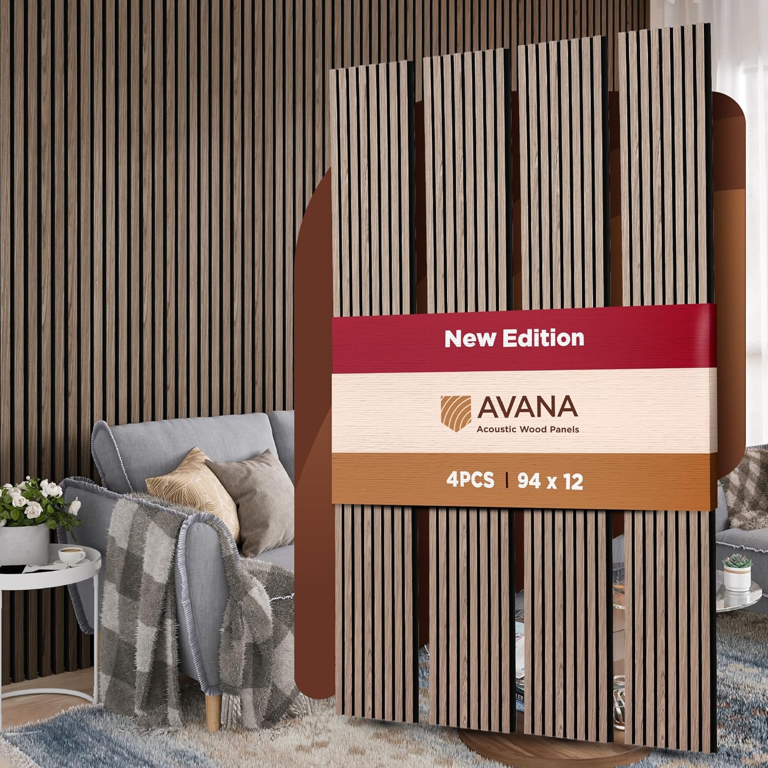Avana Acoustic Wood Wall Panels – 94.4 x 12.6 Inch Natural Walnut Acoustic Panels 4 PCs – Wall Panels For Interior Wall Decor For Homes, Offices, Studios – Pleasing Decorative Wood Panels For Wall-VerdiqueGarden