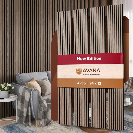 Avana Acoustic Wood Wall Panels – 94.4 x 12.6 Inch Natural Walnut Acoustic Panels 4 PCs – Wall Panels For Interior Wall Decor For Homes, Offices, Studios – Pleasing Decorative Wood Panels For Wall-VerdiqueGarden