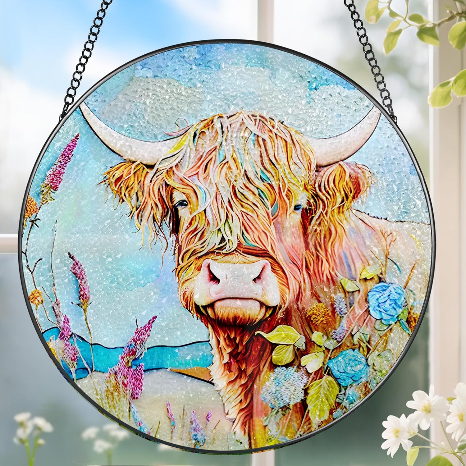 Stained Glass Window Hanging, Stained Glass Suncatcher, Cow Sun Catcher, Window Hanging Decor, Cow Gift, Gifts for Mothers Day or Fathers Day, Christmas or Birthday Gift, Gifts for Her Him-VerdiqueGarden