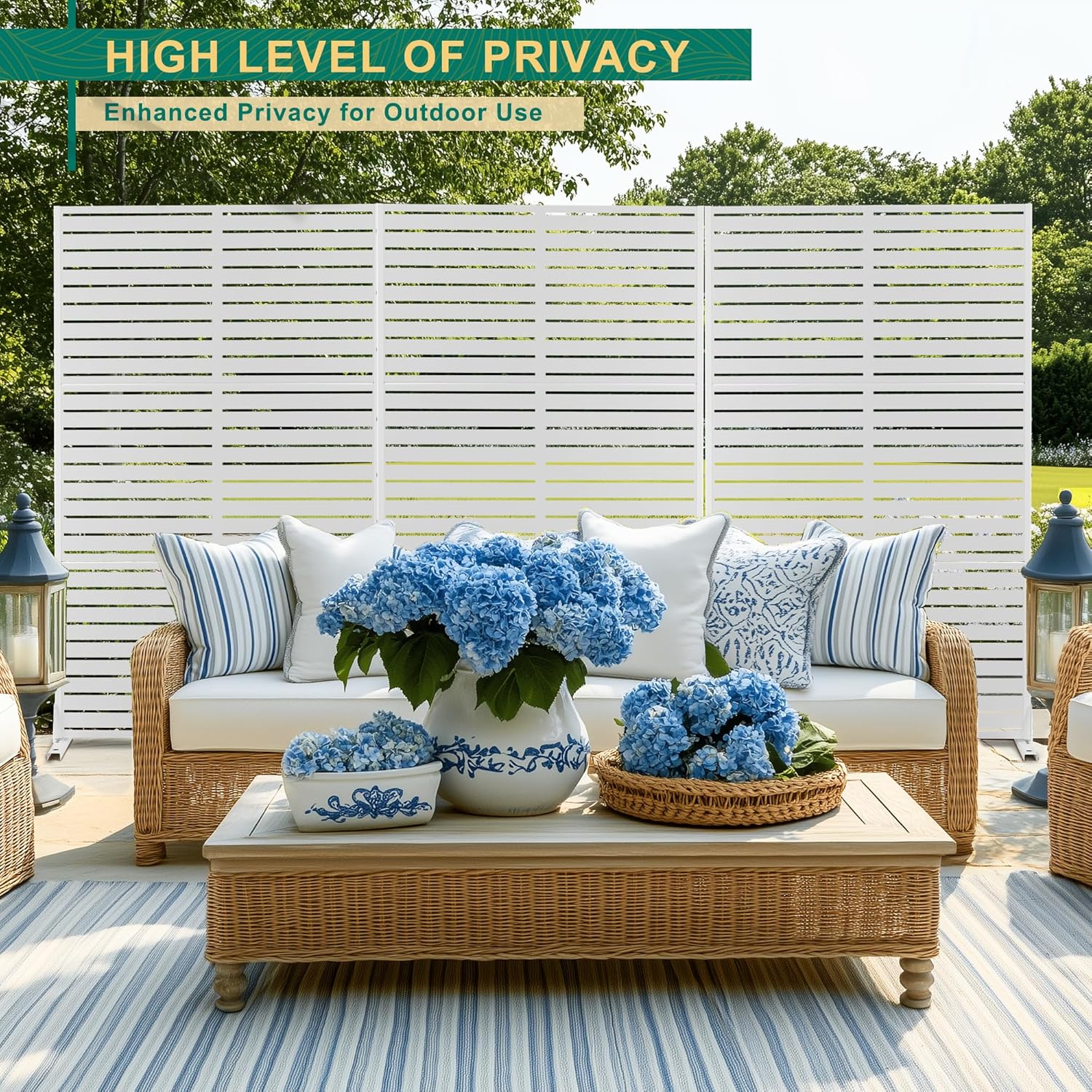 72" H×47" W Metal Outdoor Privacy Screen Freestanding, Panels for Patio Lawn Deck, Freestanding Decorative Privacy Screen for Balcony Yard&Garden(Consists of 3 Panels)-VerdiqueGarden