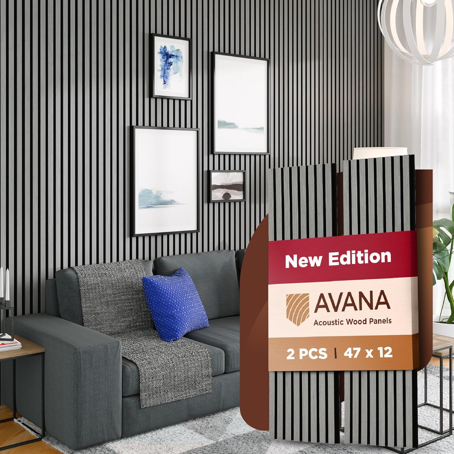 Avana Acoustic Wood Wall Panels – 47.2 X 12.6 Inch Gray Oak Acoustic Panels 2 PCs – Modern Wall Panels For Interior Wall Decor For Homes, Offices, Studios – Sturdy And Durable Wood Panels For Wall-VerdiqueGarden