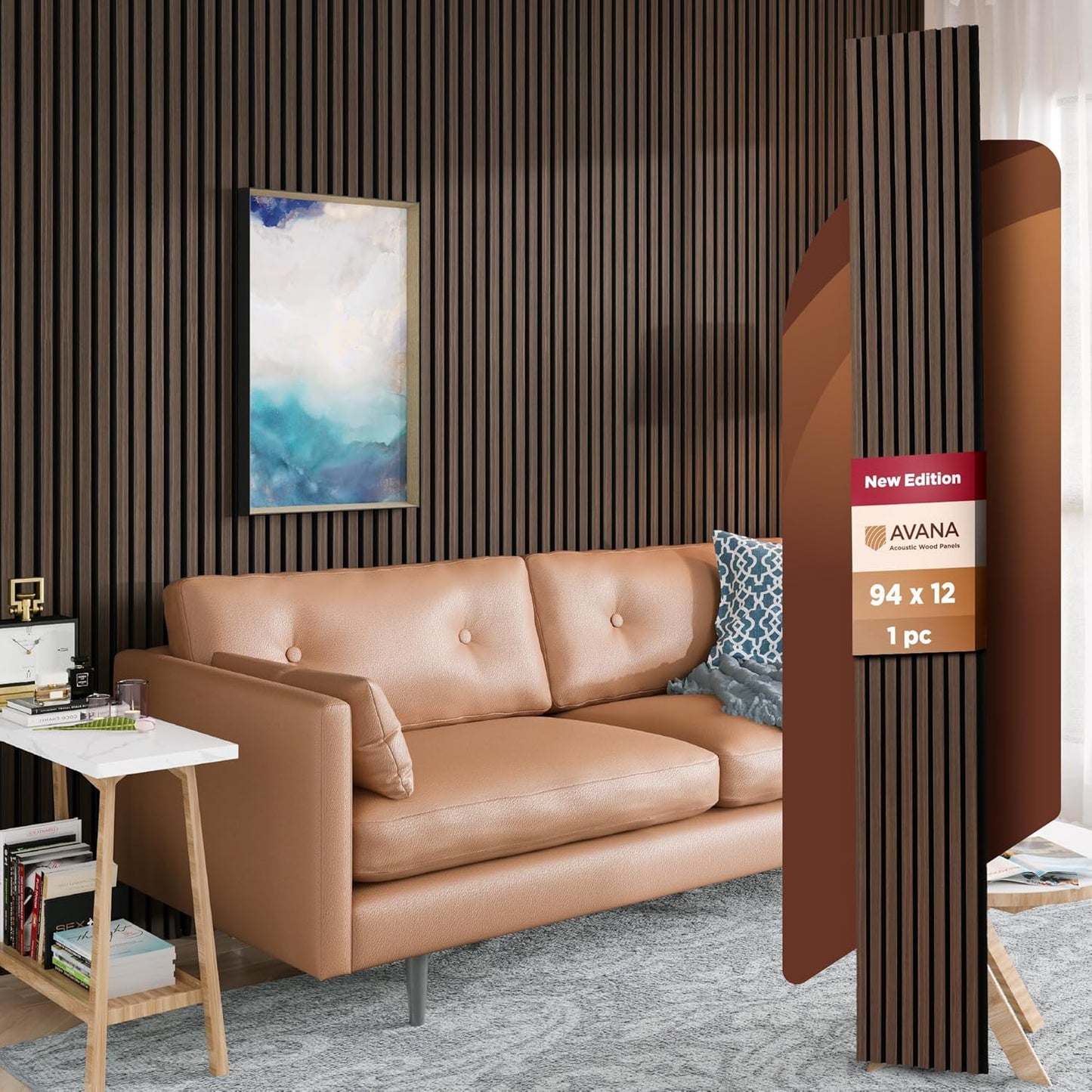 Avana Modern Acoustic Wood Wall Panels – 94.4x12.6 Inch Dark Walnut Acoustic Panels 1 PC – Wall Panels For Interior Wall Decor For Homes, Offices, Studios – Sturdy And Durable Wood Panels For Wall-VerdiqueGarden