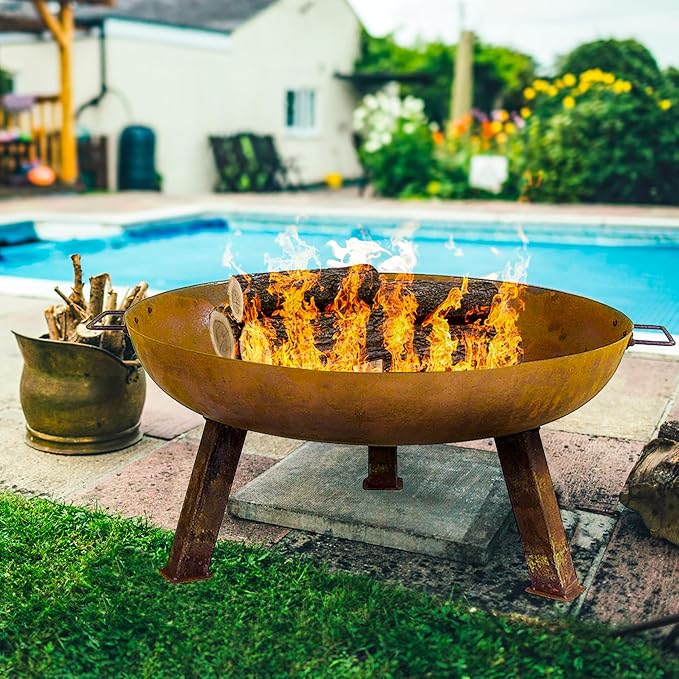 Sunnydaze 30-Inch Cast Iron Heavy-Duty Fire Pit for Outside - Wood-Burning Outdoor Fire Pit Bowl with Handles - Oxidized Finish-VerdiqueGarden